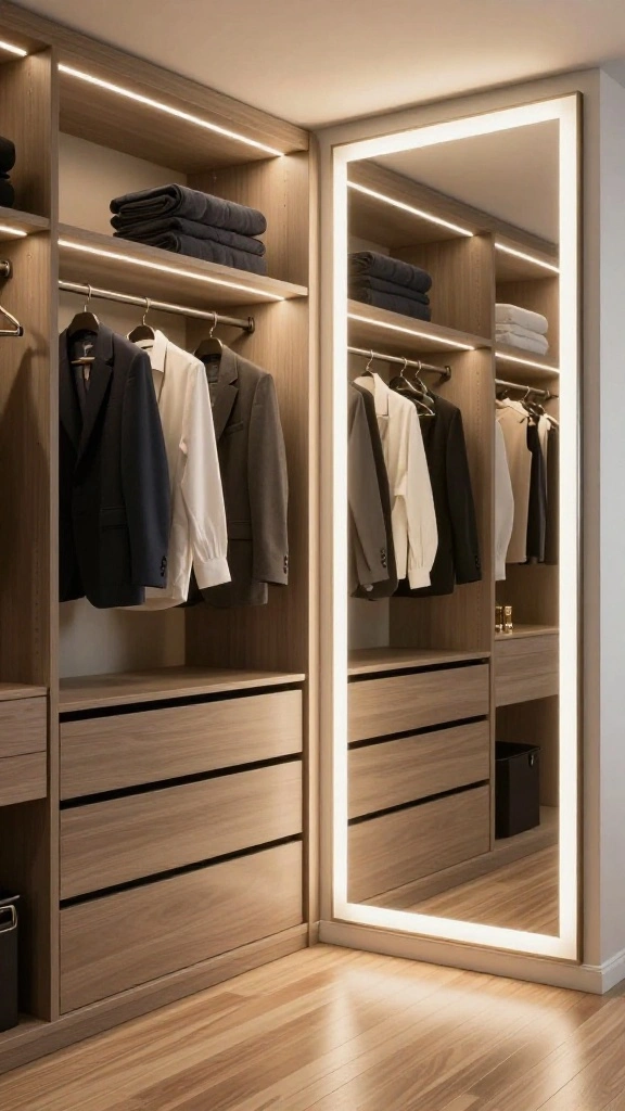 13 Walk-in Closet Light Fixture Ideas for Flattering, Functional Light - 3. Sustainable LED Strip Lights 1