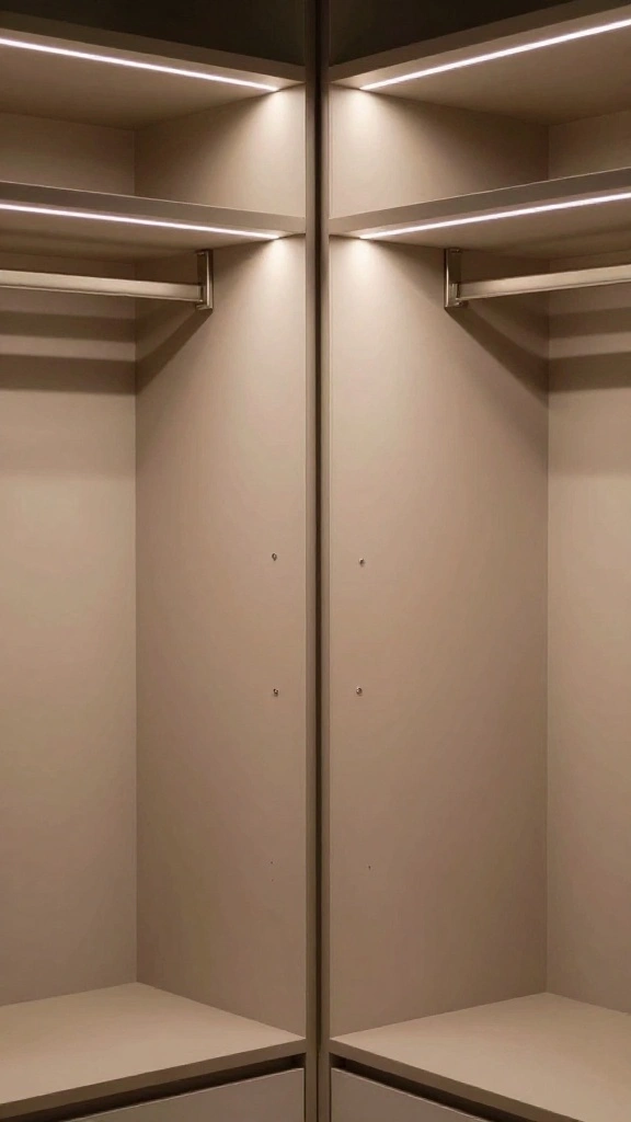 13 Walk-in Closet Lighting Concepts for the Most Flattering Glow - 1. Soft LED Strips for Subtle Glow 1