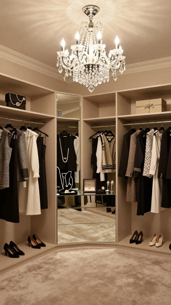 13 Walk-in Closet Lighting Concepts for the Most Flattering Glow - 2. Chic Chandeliers as Focal Points 1