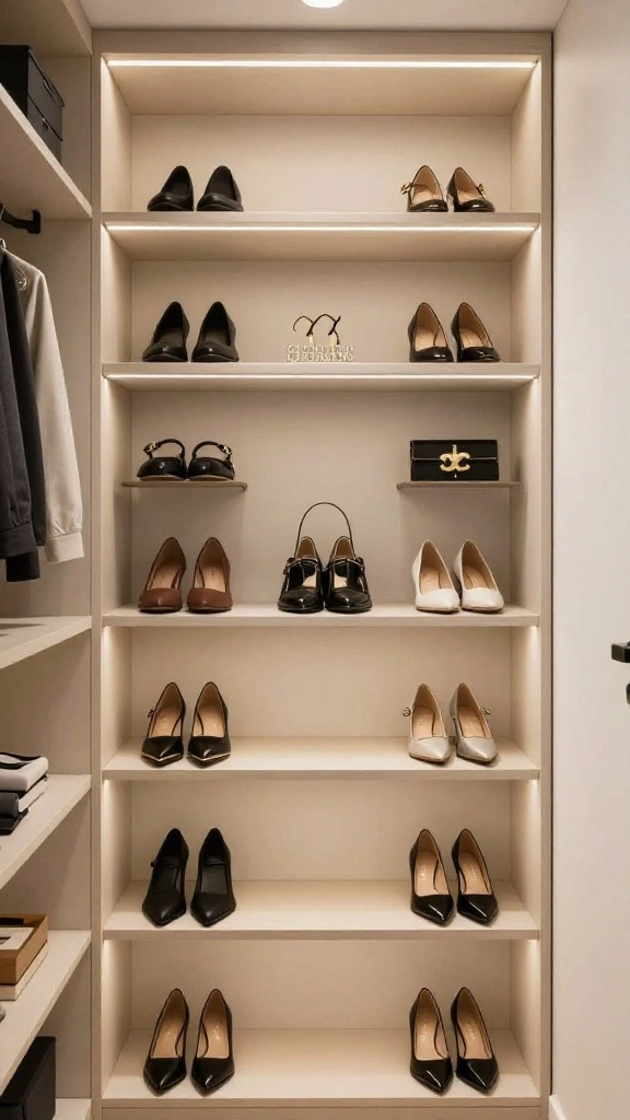 13 Walk-in Closet Lighting Concepts for the Most Flattering Glow - 7. Under-Shelf Lighting for Enhanced Visibility 1