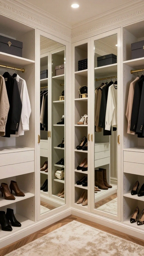 13 Walk-in Closet Remodel Ideas to Transform Your Storage Space - 5. Mirrored Walls for an Expansive Feel 1