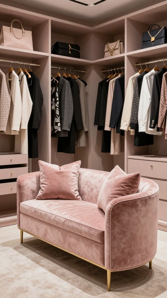 13 Walk-in Closet Remodel Ideas to Transform Your Storage Space - 7. Elegant Seating Areas for Comfort 1