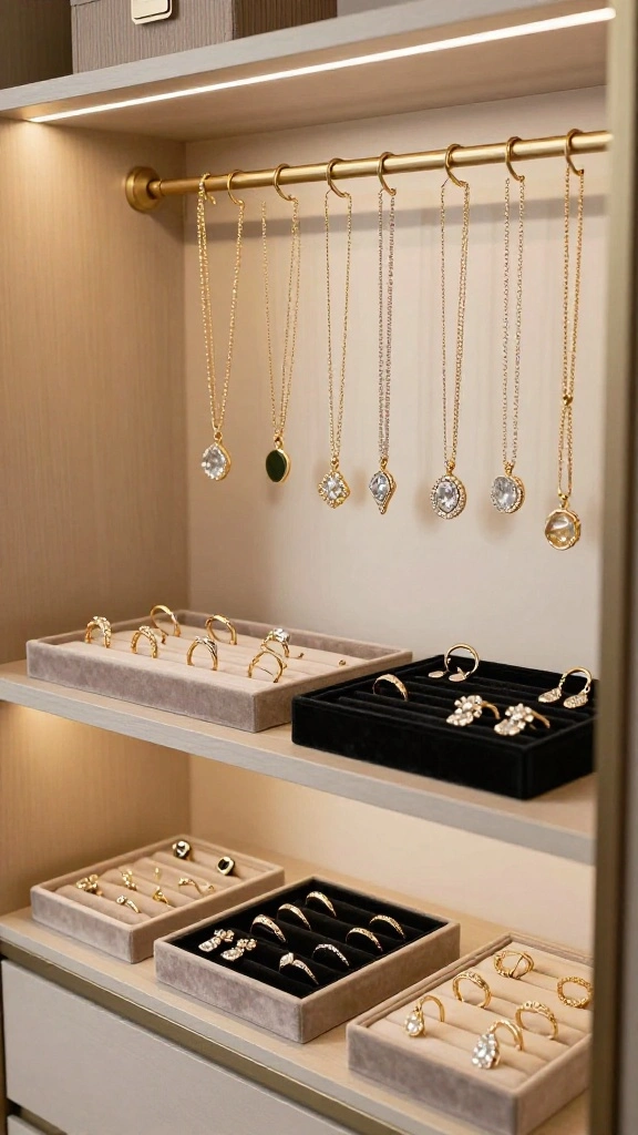 13 Walk-in Closet Remodel Ideas to Transform Your Storage Space - 9. Jewelry Organization with Style 1
