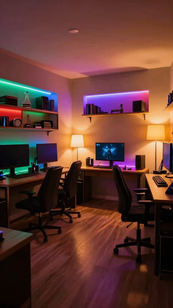 14 Game Room Arrangement Ideas for Every Budget and Space Size - 8. Ambient Lighting 1