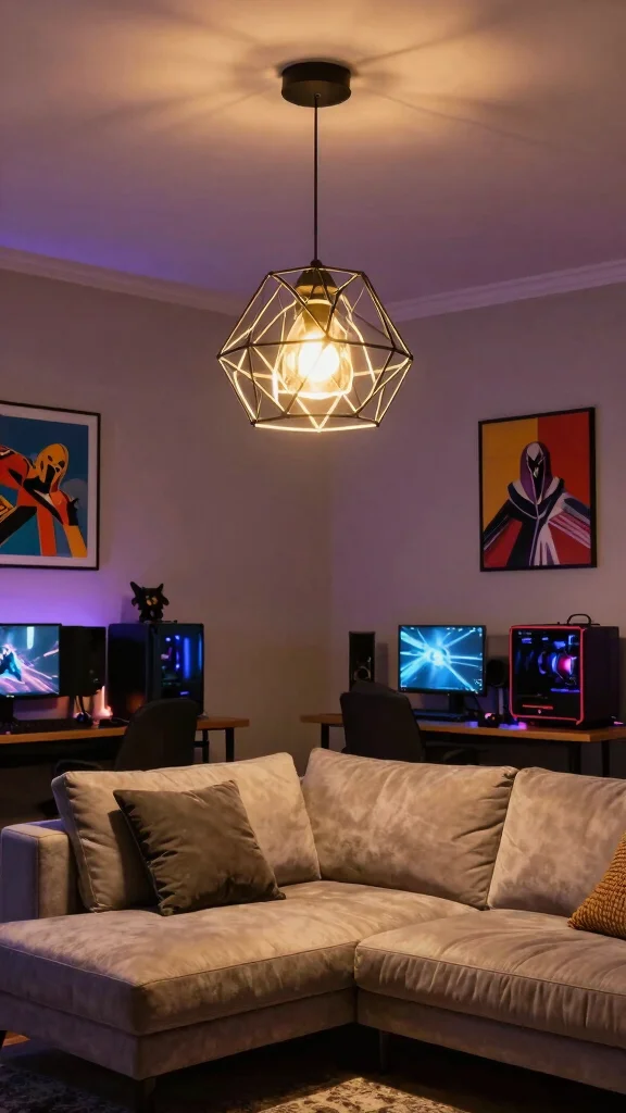 14 Game Room Lighting Ideas for the Ultimate Immersive Setup - 3. Statement Light Fixtures 1