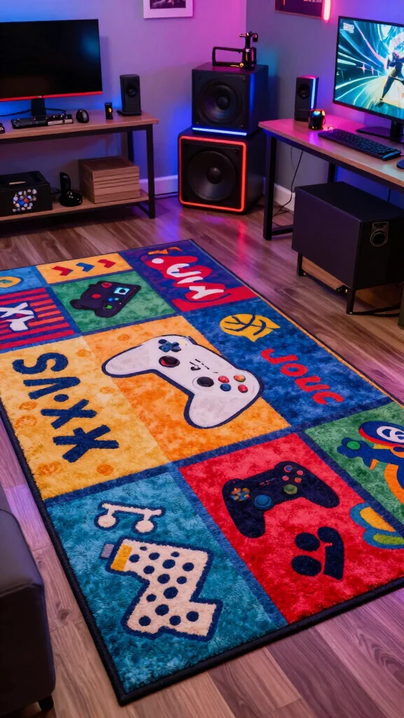 14 Game Room Man Cave Ideas for a Space That's All Yours - 12. Funky Rugs & Carpets 1