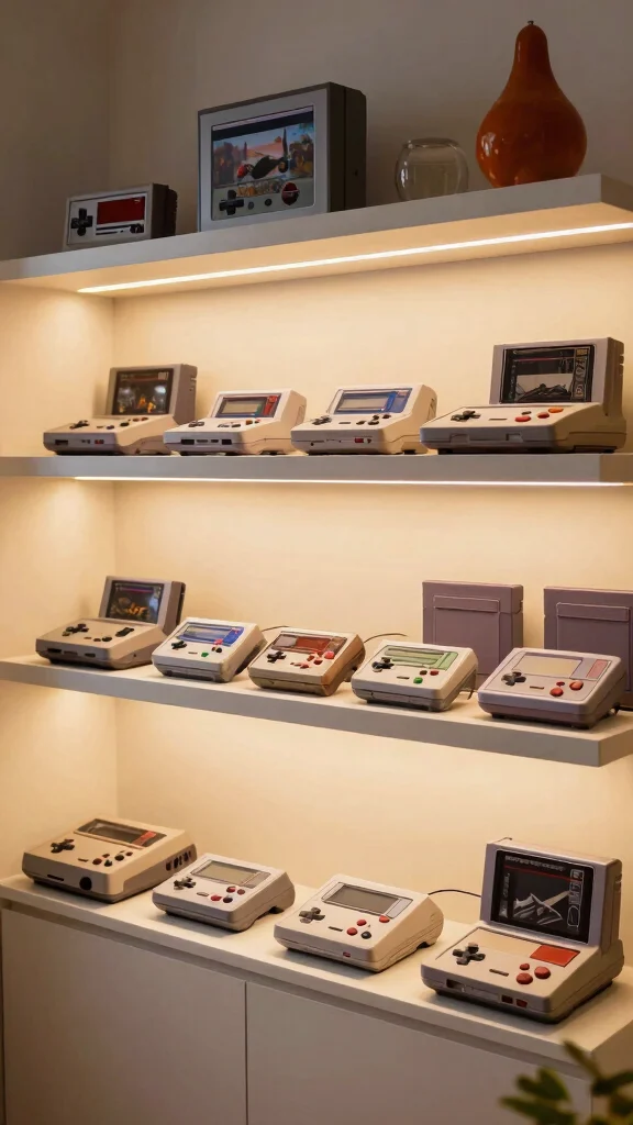 14 Game Room Man Cave Ideas for a Space That's All Yours - 4. Vintage Game Console Display 1