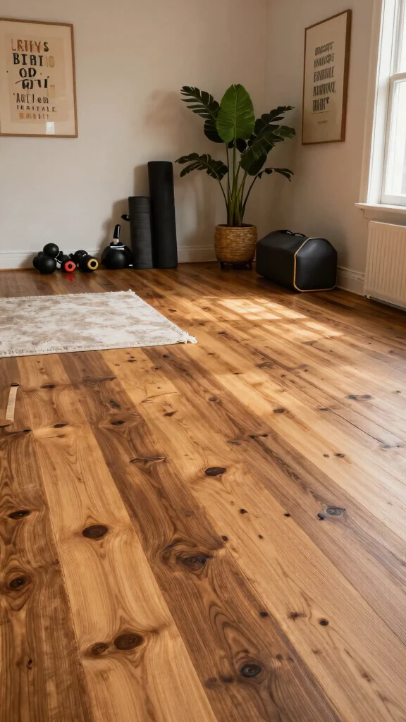 14 Home Gym Flooring Ideas for Every Budget and Workout Style - 1. Reclaimed Wood Flooring 1