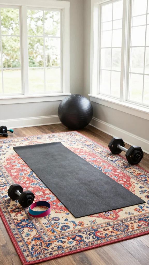 14 Home Gym Ideas on a Budget That Don't Sacrifice Performance - 10. Smart Use of Rugs and Mats 1