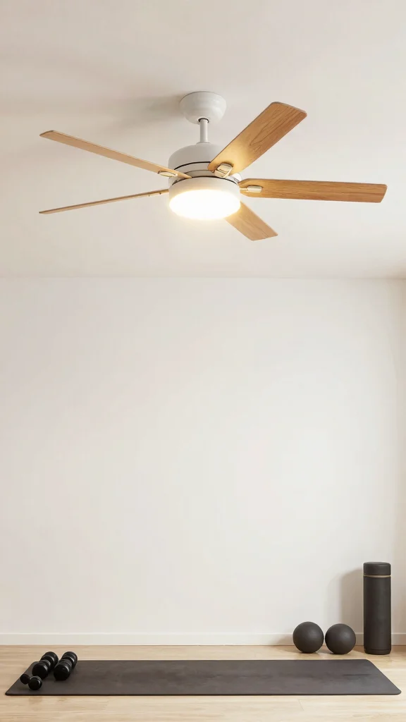 14 Home Gym Lighting Ideas for Motivation and Visibility - 13. Bring in the Ceiling Fan with Light 1