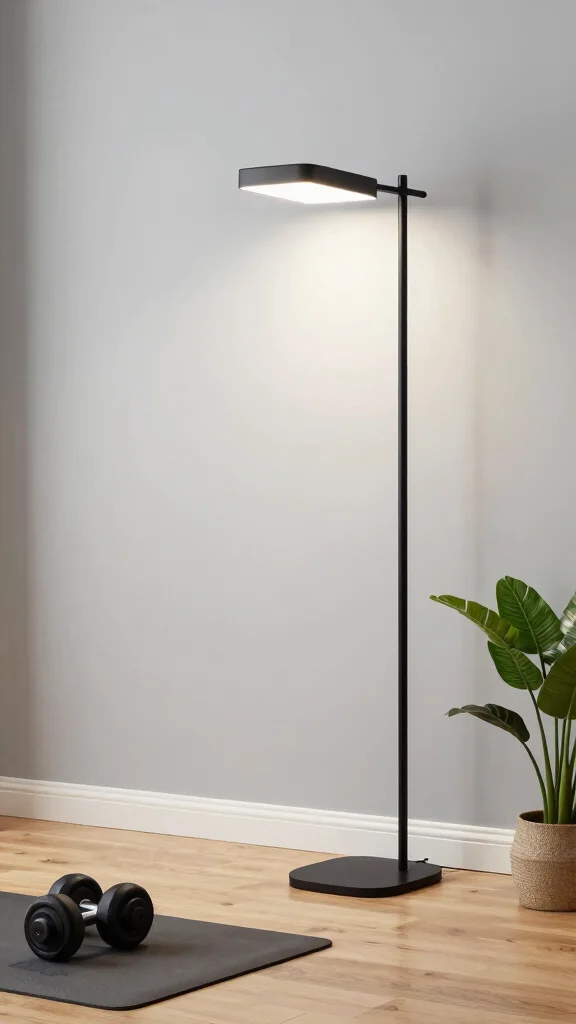 14 Home Gym Lighting Ideas for Motivation and Visibility - 5. Embrace Minimalist Floor Lamps 1