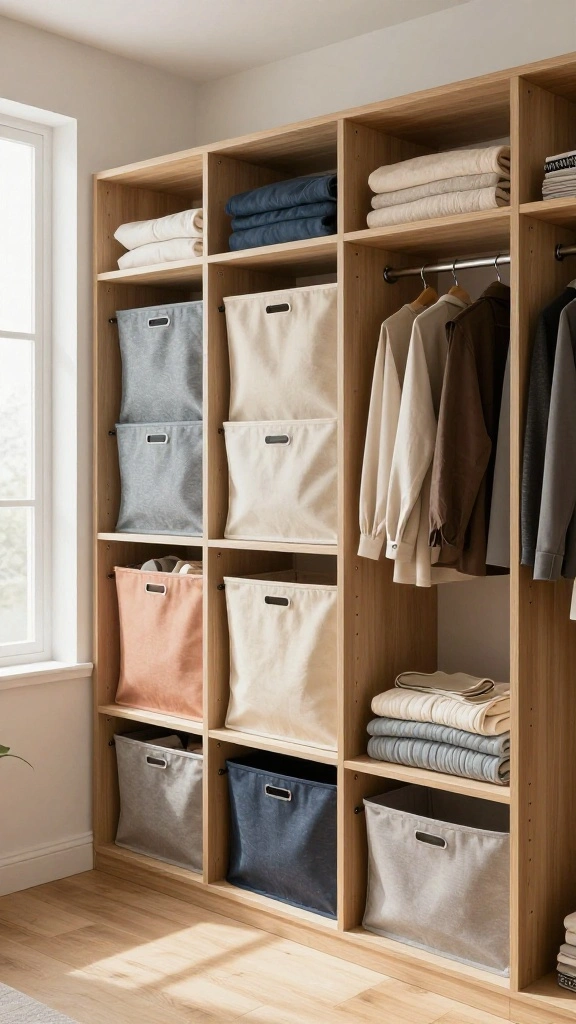14 Walk-in Closet Makeover Ideas for a Total Transformation - 12. Fabric Bins for Soft Storage 1