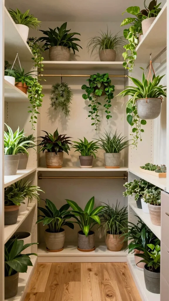 14 Walk-in Closet Makeover Ideas for a Total Transformation - 3. Greenery for Breathing Space 1