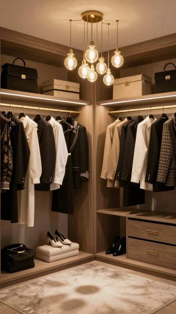 14 Walk-in Closet Organizer Ideas for a Tidy, Functional Space - 4. Chic Lighting Solutions 1