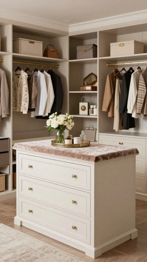 14 Walk-in Closet Organizer Ideas for a Tidy, Functional Space - 6. Multi-Functional Islands 1