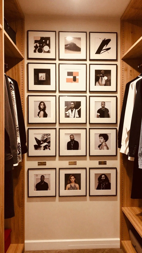 14 Walk-in Closet Organizer Ideas for a Tidy, Functional Space - 7. Personalized Artwork 1