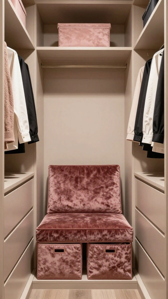 14 Walk-in Closet Organizer Ideas for a Tidy, Functional Space - 8. Luxury Fabric Choices 1