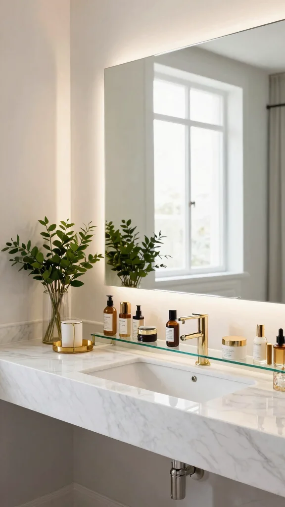 14 Walk-in Closet Vanity Ideas for a Built-in Beauty Moment - 4. Luxe Marble and Glass 1