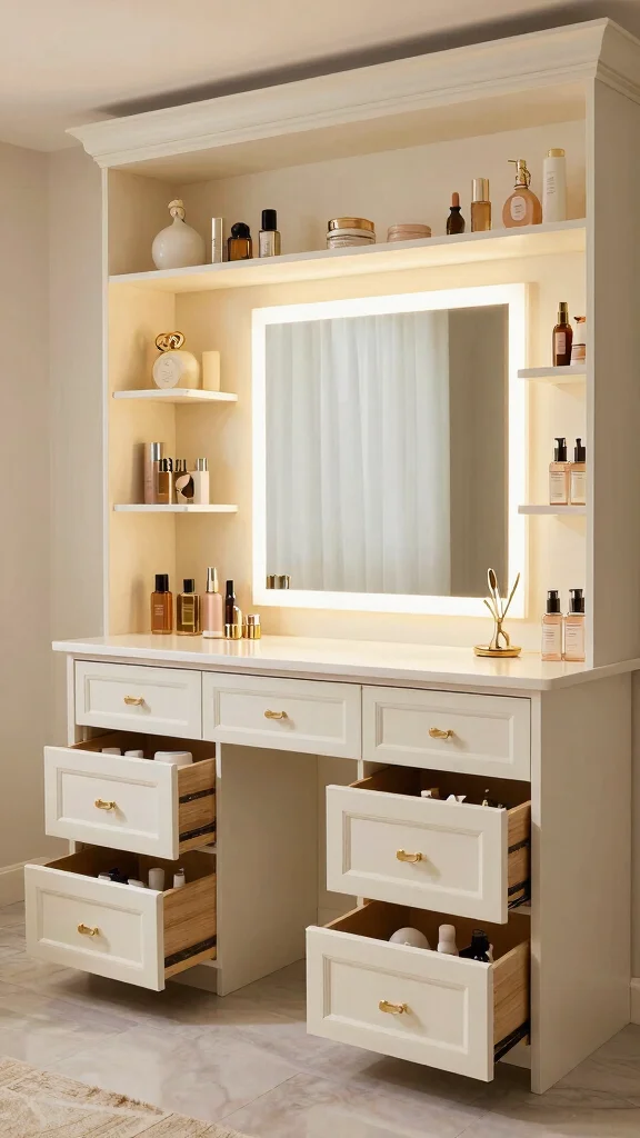 14 Walk-in Closet Vanity Ideas for a Built-in Beauty Moment - 8. Customized Built-In Beauty Station 1