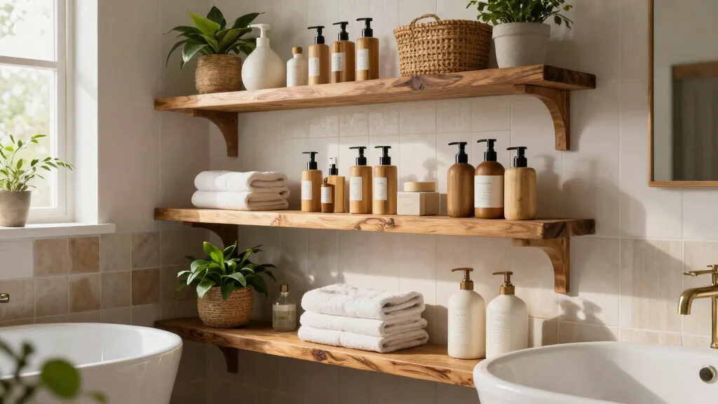 18 Bathroom Wooden Shelves Ideas for Warm Natural Style - tennisservetypes.com